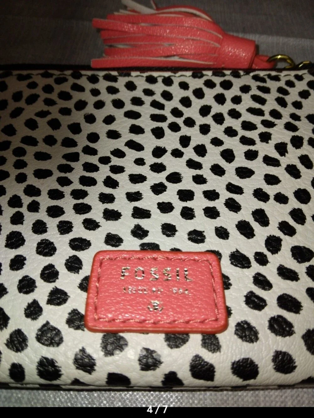 Fossil Black & White Spotted Wristlet with Coral Accents